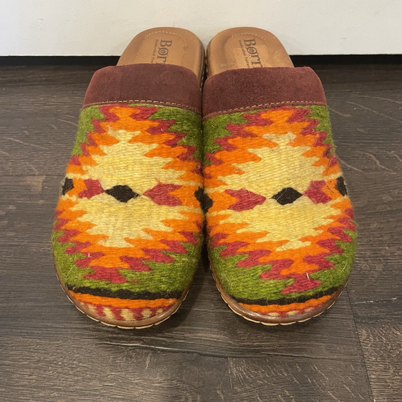 Born Bandy Southwest Blanket Sandal Clog Burgundy Orange Green US 8 Womens - Picture 2 of 9